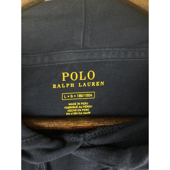 Polo Ralph Lauren T-Shirt Hoodie Mens Large Navy Blue Long Sleeve Pullover‎ Pony - Picture 3 of 6